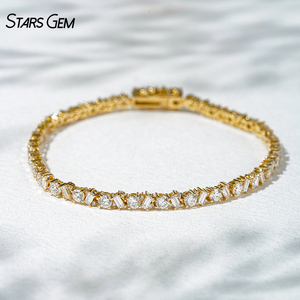 Starsgem 4.8ct 1.5*3mm Baguette Step Cut 3mm Brilliant Cut Lab Grown Diamond Color D 18K <b>Solid</b> <b>Gold</b> Trendy Luxury Bracelet - Product Image 1