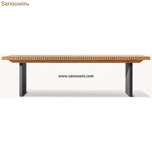 Table à manger d'extérieur moderne <span class=keywords><strong>en</strong></span> <span class=keywords><strong>teck</strong></span>, rangées de lattes parallèles, fabrication artisanale, portable, toutes conditions météorologiques, qualité supérieure - Product Image 6