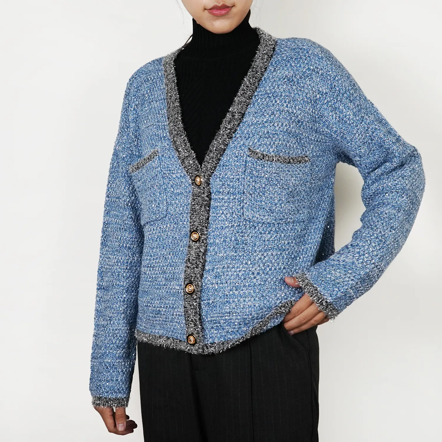 OEM/ODM sequin boucle-tweed boucle jacket for women