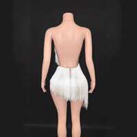 Robe de soirée sexy en tissu maille diamantée pour femme, col en V profond, robe de danse latine à franges, mini-robe pour spectacle d'été