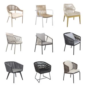 เก้าอี้พักผ่อนระเบียงคาเฟ่สวนสไตล์โมเดิร์น เฟอร์นิเจอร์ร้านอาหารกลางแจ้ง เก้าอี้รับประทานอาหารเชือกถัก - Product Image 6