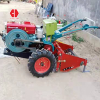 Tractor de Mano Diésel de 2 Ruedas y 24 hp, Tractor de Arrastre de 22 hp con Neumáticos y Cadenas con Arado para Agricultura