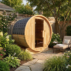 Sauna de Barril para Exteriores para 4 Personas, Calentador de 6KW, Sauna Tradicional de Vapor Seco con Techo de Tejas - Product Image 2