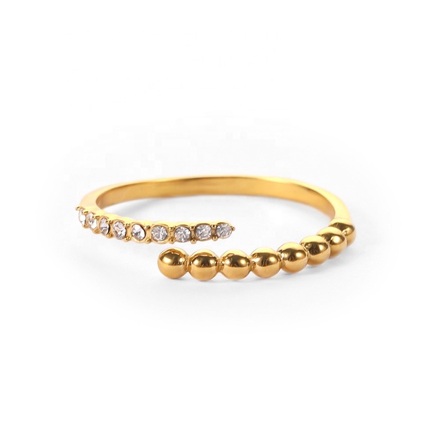 Dainty 18K Gold Plated Beads Layered Zircon Inlaid Stainless Steel Rings Minimalist Jewelry