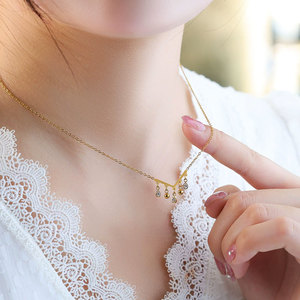 Collier pendentif en acier inoxydable 316L plaqué or 18 carats avec logo personnalisé, résistant à l'eau et au ternissement, avec pompon et zircon, pour femme - Product Image 3