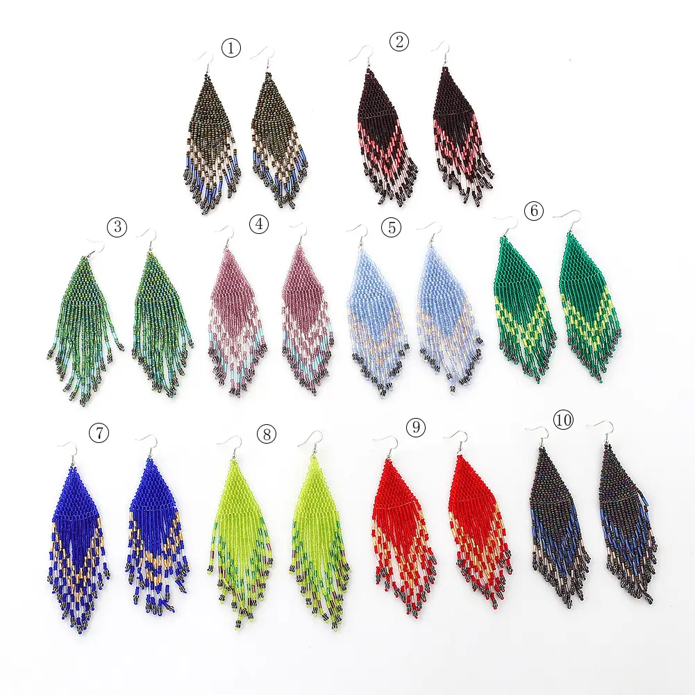 Colorful Handmade Seed Beads Earrings Boho Tassel Long Earrings for Women Jewelry
