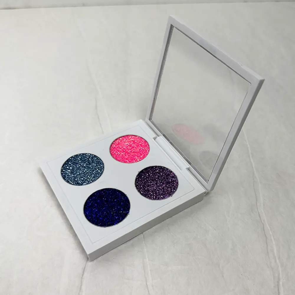 Paleta de sombras com buraco redondo de 4 cores para olhos, produtos mais vendidos, paleta de sombras com brilho prensado à prova d'água de longa duração