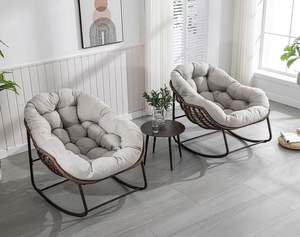Ensemble de chaises longues <span class=keywords><strong>Lin</strong></span>-Utrend minimalistes modernes pour l'intérieur/l'extérieur-Chaise berçante surdimensionnée avec design papasan rembourré - Product Image 1