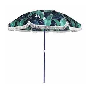 Wholesale Printed Cheap Beach Parasol Polyester Fabric Sun Beach Umbrella With Fringe