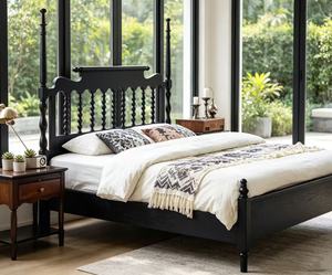 Premium <b>Queen</b> <b>Size</b> Black Wood Four Poster <b>Bed</b> With Spindle Slatted Headboard For Bedroom - Product Image 3