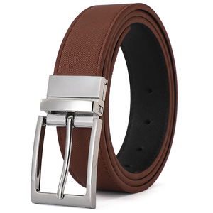 <span class=keywords><strong>Ceinture</strong></span> réversible en cuir de vachette pour homme avec boucle rotative rectangulaire en alliage, motif uni, style décontracté, vente en gros disponible - Product Image 5