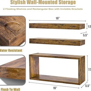 Estante Flotante de Madera para Baño, Montado en la Pared, Color Quemado, Rectangular, Duradero, Instalación en Esquina, Tamaño Personalizado - Product Image 4