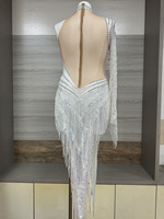 Robe à franges en strass et perles blanches, asymétrique, à une manche longue, effet illusion, style Reine des Neiges, pour Gala, Drag Queen, Costume de danse, Vente en gros