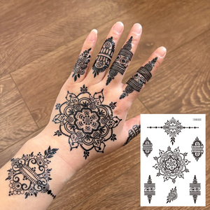 Autocollants de tatouage temporaire au henné noir pour les mains, les pieds et le corps, imperméables, autocollants, motifs variés pour adultes et femmes, décoration - Product Image 5