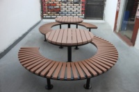 Banc long en forme de S à usage commercial, banc en bois artistique pour l'extérieur, banc de jardin public, bancs courbes pour les loisirs, chaise et table pour parc public
