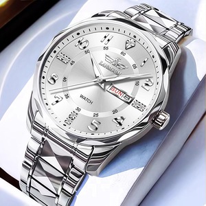 Nouvelle montre pour homme avec bracelet en acier, bracelet en forme de losange, calendrier, affichage de la semaine, montre à quartz résistante à l'eau pour homme - Product Image 5