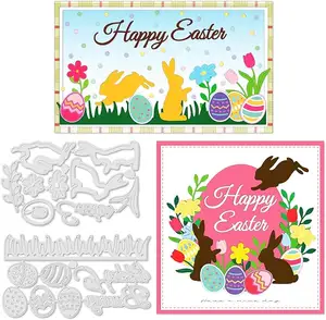 Rabbit Cutting Die for Card Making Easter Egg Die Cut Flowers Embossing Stencil Template Tool for Easter