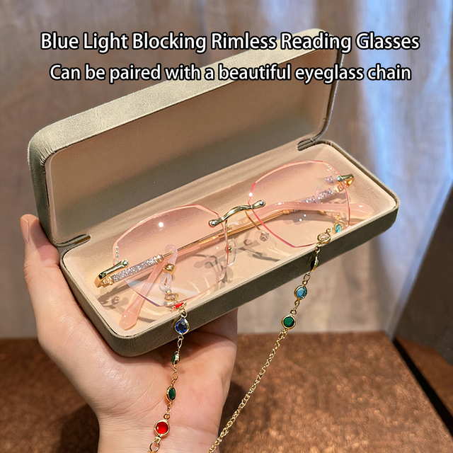 New Cross-border Chain Anti Blue Light Prescription Reading Glasses Trendy Transparent Lenses Unisex All Face Shape