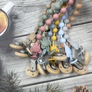 Nouveau Design bébé hêtre <span class=keywords><strong>attache</strong></span>-sucette pour apaiser bébé perles de silicone dessin animé éléphant sucette chaîne pour empêcher la chaîne jouet cadeau - Product Image 3