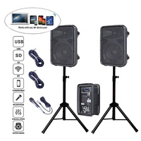 Combo Mezclador Amplificado de Audio Profesional de 800 W y 4 Canales con Set de Karaoke Inalámbrico de 2x8", Sistema de Altavoces PA, FM/Micrófono, Bocina Parlante