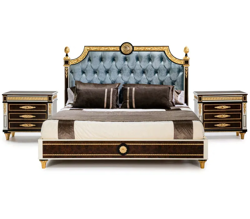 Neoclassical European double bed Master bedroom 1.8m queen bed Villa bedroom furniture custom solid wood bed