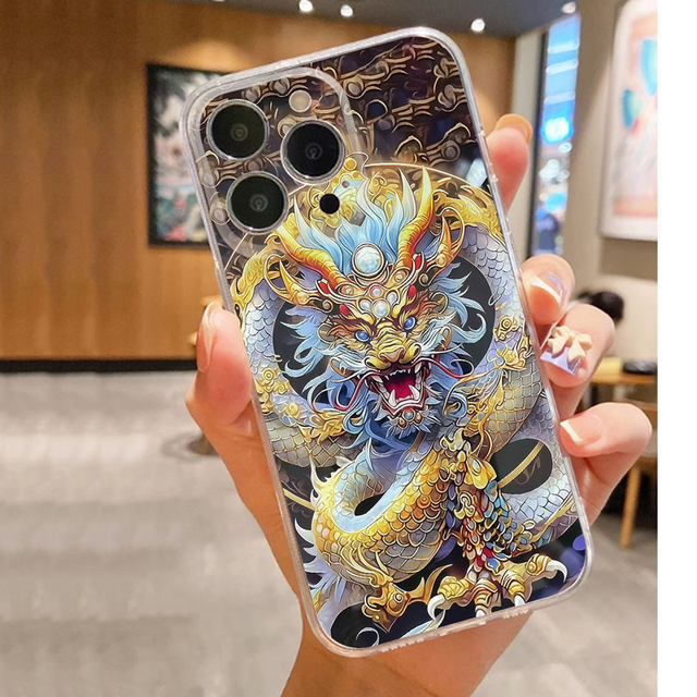 Powerful Gold Dragon Photo Printing Transparent Soft TPU Mobile Phone Cover Case for Iphone 11 12 13 14 15 16 17 Pro Max Air