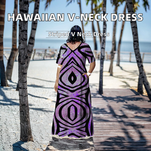 Nuevo Estilo Vestido Casual Personalizado para Mujer con Bolsillos, Cuello en V, Diseño Hawaiano, Volantes en Capas, Manga Corta, Poliéster, Estampado de Isla de Pascua - Product Image 2