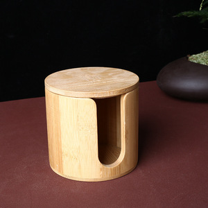 Bamboo Cylindrical <b>Makeup</b> Pad Storage <b>Box</b> 10x10x9.5cm U-Shaped Eco-Friendly Organizer For Cosmetic Pads - Product Image 4