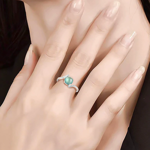 S925 <b>silver</b> <b>set</b> with natural A-grade jadeite blue water pearl surface <b>ring</b>, ice-grade jade, women's <b>ring</b>, adjustable design - Product Image 4
