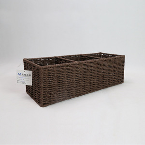 Rattan <b>Storage</b> <b>Basket</b> Rectangle 3 Compartment Desktop Organizer For <b>Toys</b> Snacks Cosmetics - Product Image 1