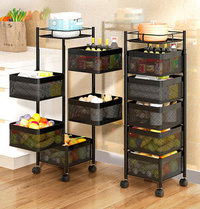Estante de almacenamiento de acero giratorio, carrito cuadrado multifuncional para verduras, cesta de frutas, cocina - Product Image 2