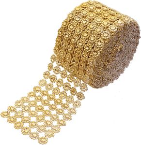 Artigianato confezione di diamanti 3.9 pollici x 10 yarde rotolo di nastro a rete con strass artificiali a 6 file con motivo floreale in argento - Product Image 1