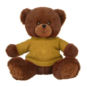 Оптовая продажа, коричневый плюшевый мишка, джемпер, плюшевые игрушки с желтым свитером, мягкая игрушка на заказ, плюшевые медведи в виде животных