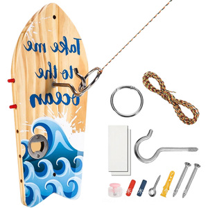 Colgador de Llaves de Madera con Forma de Tabla de Surf, Abridor de Botellas, Organizador Decorativo de Pared para Entrada, Multifuncional de Acero Inoxidable - Product Image 5