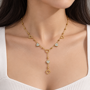 Collar con Colgante de Corazón en Acero Inoxidable, Chapado en Oro de 14K al Vacío, con Circonita Cúbica, Diseño de Corazón Abierto - Product Image 5