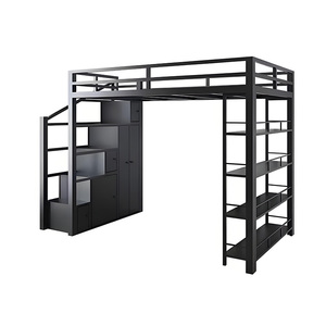 <span class=keywords><strong>Lit</strong></span> mezzanine <span class=keywords><strong>en</strong></span> acier robuste avec escalier <span class=keywords><strong>en</strong></span> bois, adapté aux lits simples, doubles ou queen size, convient aux adultes - Product Image 3