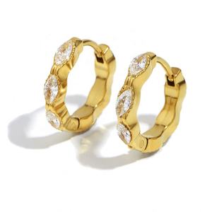 Pendientes de Piedra Natural con Diseño Geométrico Mini Ojo de Caballo, Estilo Europeo Americano de Alta Gama, Chapado en Acero Inoxidable 18K, Moda de Lujo Ligero - Product Image 1