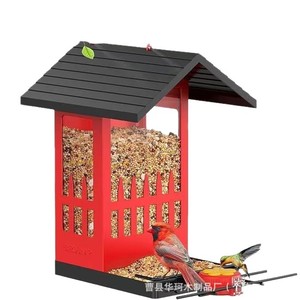 Mangeoire à oiseaux en bois 3,4 L, suspendue, pour jardin extérieur, avec fenêtre transparente et trou de drainage pour les oiseaux - Product Image 3