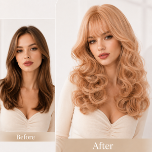 Perruque synthétique <span class=keywords><strong>longue</strong></span> ondulée en fibre haute température, bouclée et frisée, couleur blond miel, avec <span class=keywords><strong>frange</strong></span>, pour <span class=keywords><strong>femme</strong></span>, effet naturel, vente en gros - Product Image 2