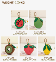 Porte-monnaie en cuir fait main, porte-clés et pochette à fermeture éclair en forme de fruits 3D (citron, fraise, banane), breloque et étui pour écouteurs