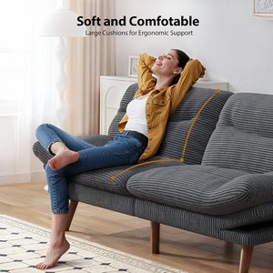 Sofá Cama Modular Ajustable de 66 Pulgadas, Convertible en Futón de Pana, con Respaldo y Reposabrazos, Seccional para Espacios Pequeños, Color Gris - Product Image 3