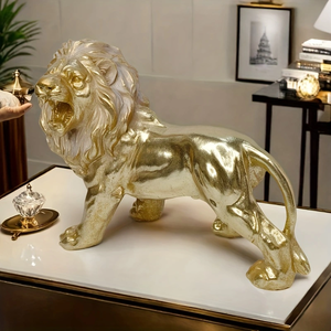 Estatua de León Dorado Rugiente en Resina, Arte Popular, Decoración Majestuosa para el Hogar, Simboliza Fuerza, Coraje y Riqueza, para Exhibición en Oficina/Sala de Estar - Product Image 5