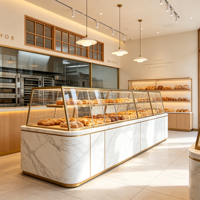 Hochwertige Multifunktionale Aluminium-Bäckereivitrine mit LED-Beleuchtung Luxuriöse Goldverzierung Umweltfreundliche Kommerzielle Einzelhandelsvitrine