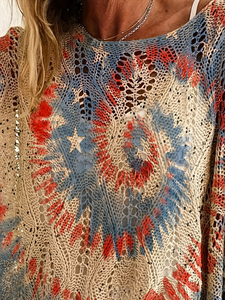 Suéter Feminino Borboleta e Floral em Tricô 2026 Verão Oversized com Malha Pointelle 100% Poliéster Estampado Colorido Estilo Boho - Product Image 2
