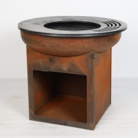 Barbecue d'extérieur en acier rouillé avec brasero et plancha, structure KD, pour jardin, vente en gros usine
