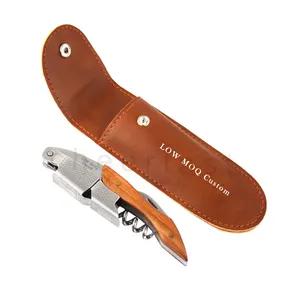 Professional Wooden Handle Corkscrew Get Rid Of Foil And Pu Pouch Waiters Wood Corkscrew Wine Opener