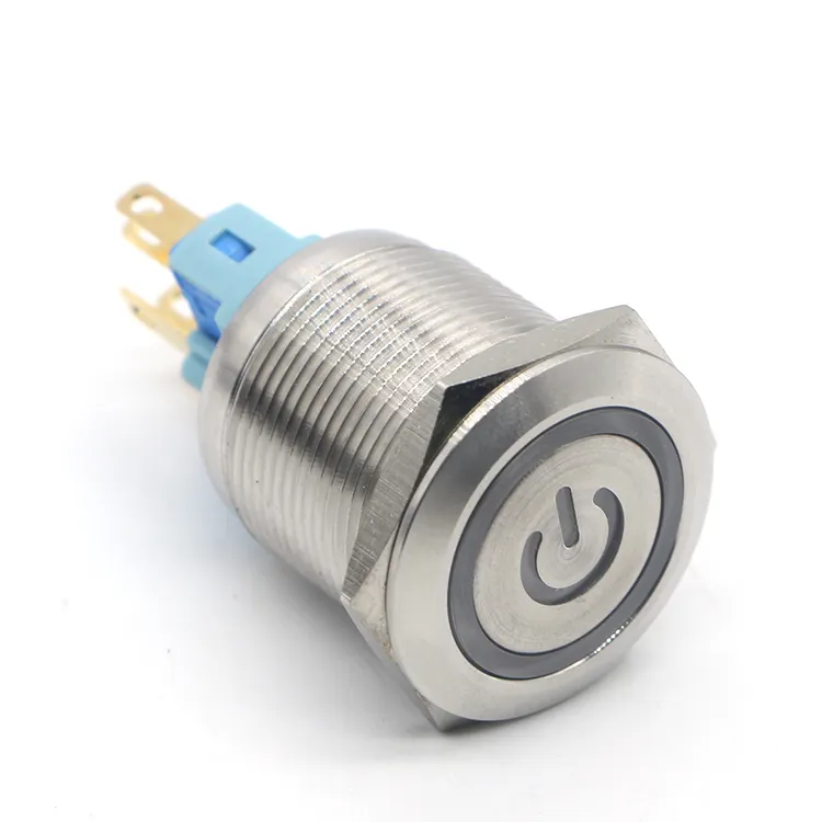 YHJ series 6 pin 22mm waterproof illuminated anti-vandal metal push button switch with power symbol