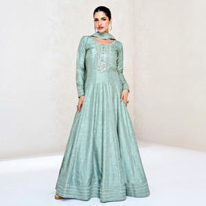 Salwar Kameez Dupatta pakistaní de diseñador para mujer, bordado con lentejuelas, de tela vichitra pesada, largo hasta el suelo, para invierno/verano. - Product Image 1