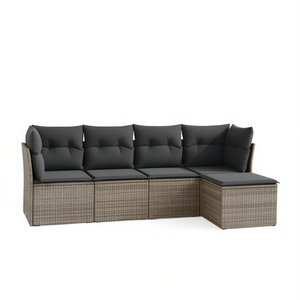 Ensemble de canapés de jardin en rotin gris 6 places, mobilier d'extérieur au design contemporain, structure en acier résistant aux intempéries - Product Image 1