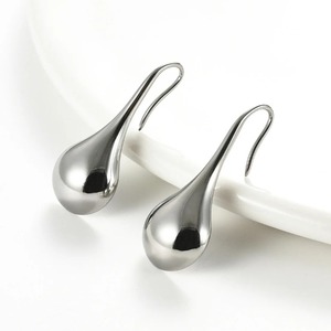 1 par de pendientes de aro en forma de lágrima de acero inoxidable para mujeres y niñas, pendientes colgantes simples en forma de gota de agua, color plateado y dorado, regalos de joyería - Product Image 6